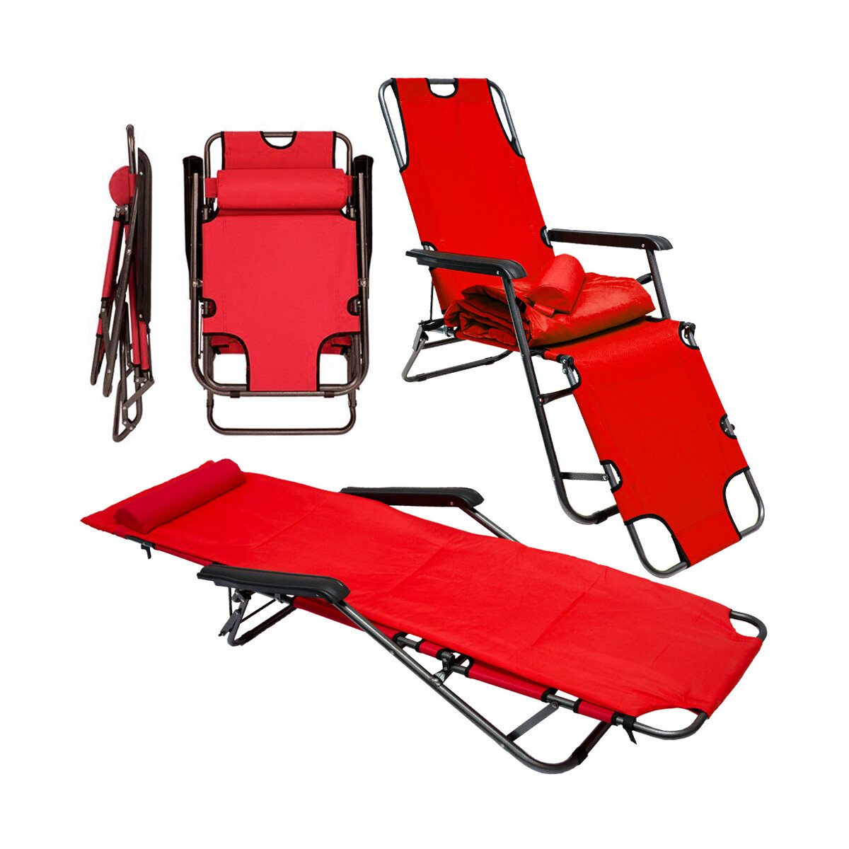 Campingstuhl Liegestuhl Rot mit Auflage 178x60 cm