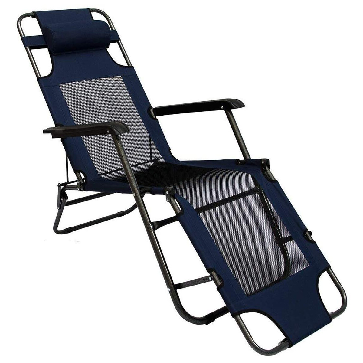 Campingstuhl Liegestuhl Blau mit Netzbezug 178x60 cm