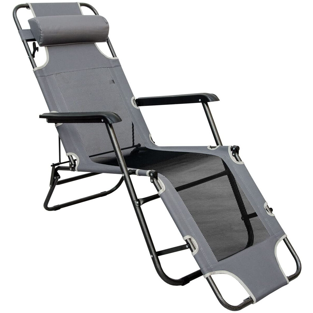 Campingstuhl Liegestuhl Grau mit Netzbezug 178x60 cm