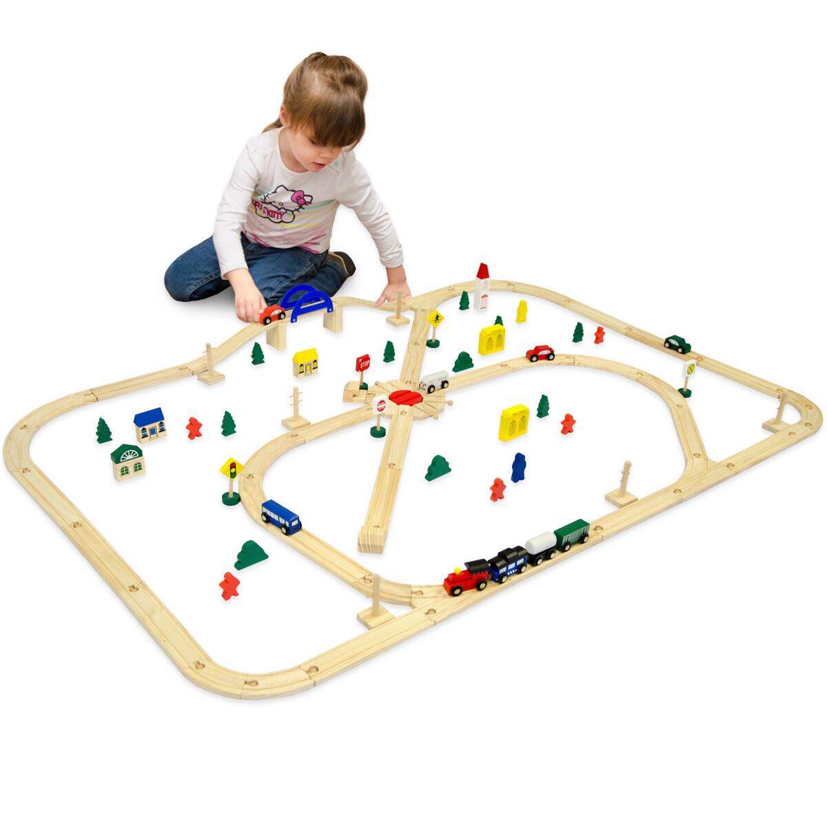 96 Teile XXL Holzeisenbahn Set Kinder Spielzeug 6 m lang
