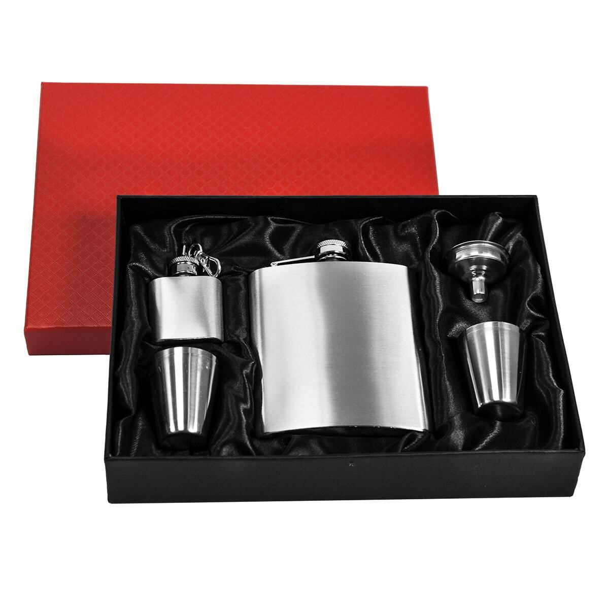 Flachmann-Set Geschenkbox Edelstahl Trichter, 4 Bechern,...