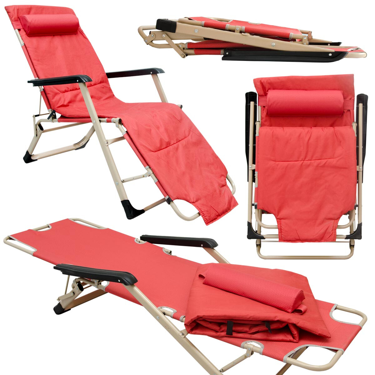 Campingstuhl Liegestuhl Rot mit Auflage 178x65 cm