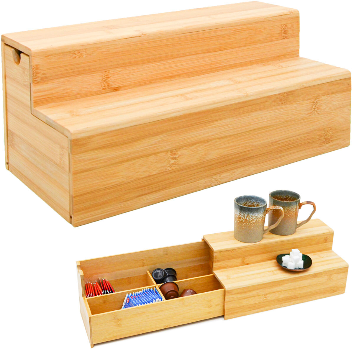 Kaffee und Tee Bambus Box 36x17x16cm Kaffeekapsel...