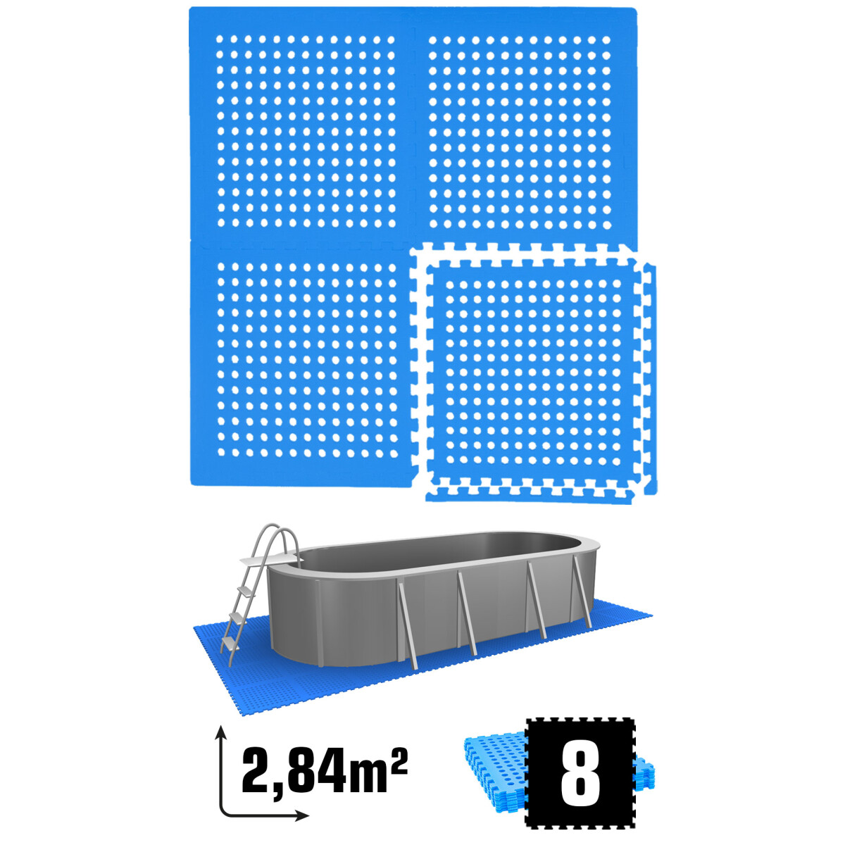 2,8m² Poolunterlage 8 Poolmatten 62x62cm in Blau