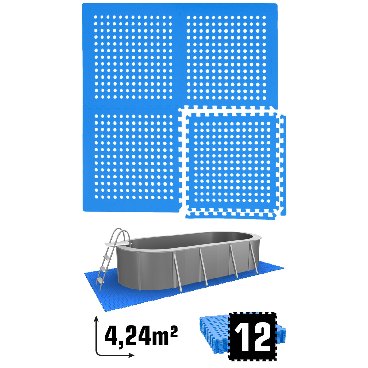 4,2m² Poolunterlage 12 Poolmatten 62x62cm in Blau