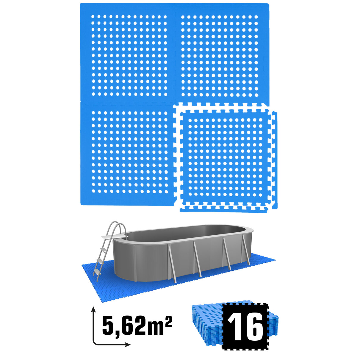 5,6m² Poolunterlage 16 Poolmatten 62x62cm in Blau