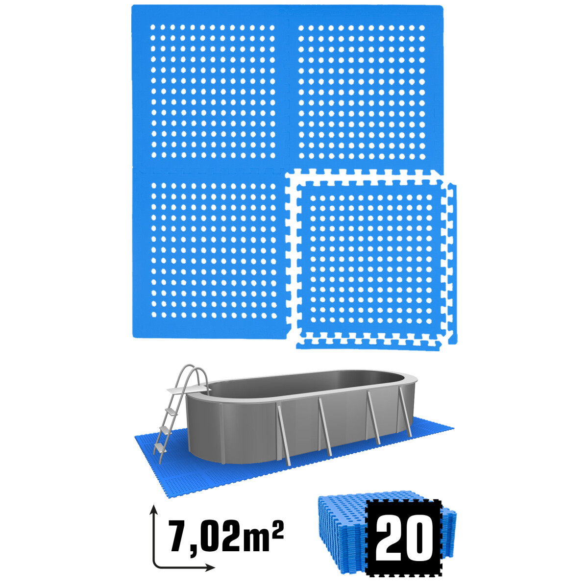 7m² Poolunterlage 20 Poolmatten 62x62cm in Blau