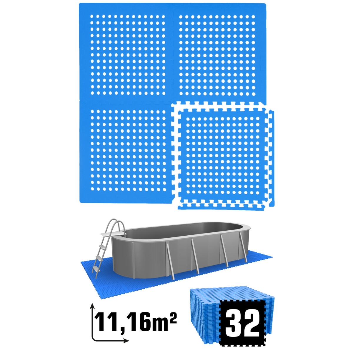 11,2m² Poolunterlage 32 Poolmatten 62x62cm in Blau