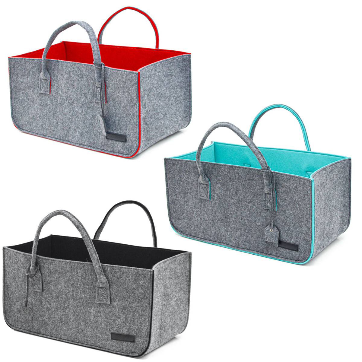 3er Set Filztasche bis 25kg - 50x25x25cm Filz Shopper...