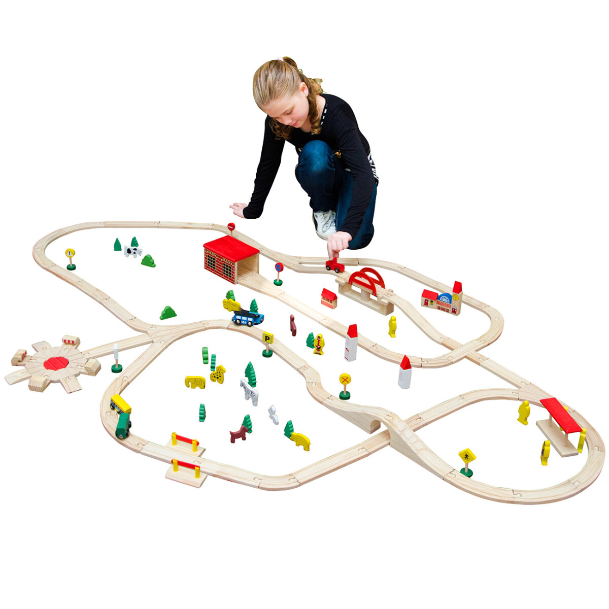 120-teilige Holzeisenbahn Set Spielzeug-Eisenbahn 8m lang